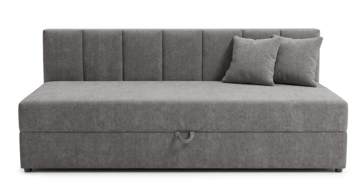 TAGESBETT Lenny mit Rückenlehne und großem Bettkasten aus Grau Chenille-Stoff - Schwarz/Grau, Holz/Kunststoff (90/200cm) - S-Style Möbel