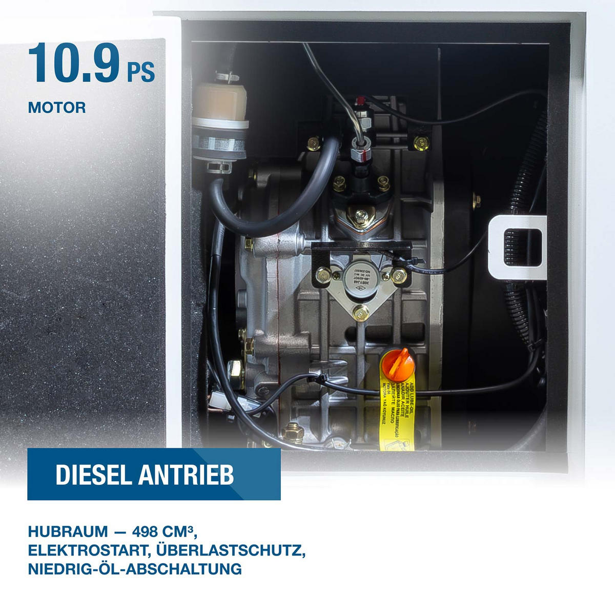 DIESEL Inverter Generator DHY9000SEi – 6,5 kW E-START, ATS-Anschluss, SINUS-Strom - Weiß, Metall (80/52.5/74cm) - HYUNDAI