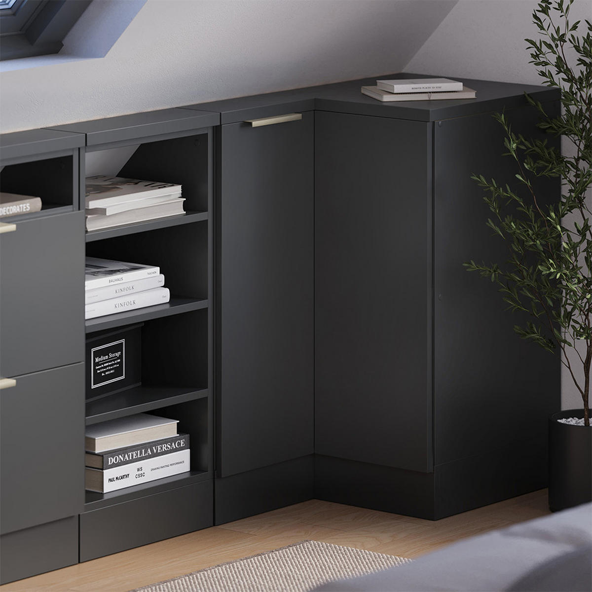 ŠIKMÁ SKŘÍŇ ROHOVÁ SKŘÍŇKA Rion Antracitově zlatý - antracitová, kompozitní dřevo (75.6/81.6/75.6cm) - Vicco