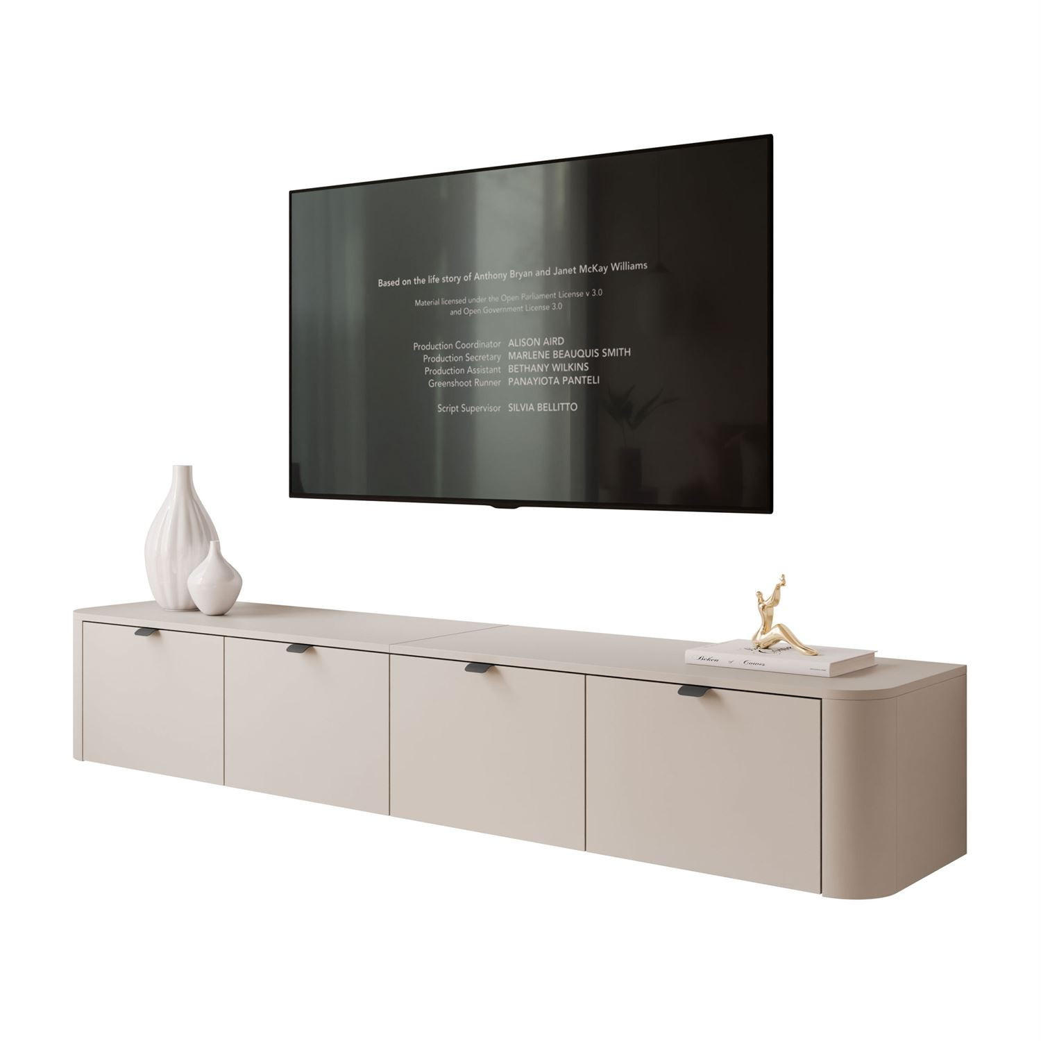 TV-HÄNGESCHRANK CELESTE mit LED-Beleuchtung, Schwarze Griffe - Kaschmir, Holzwerkstoff (200/33.5/40cm) - Lookway