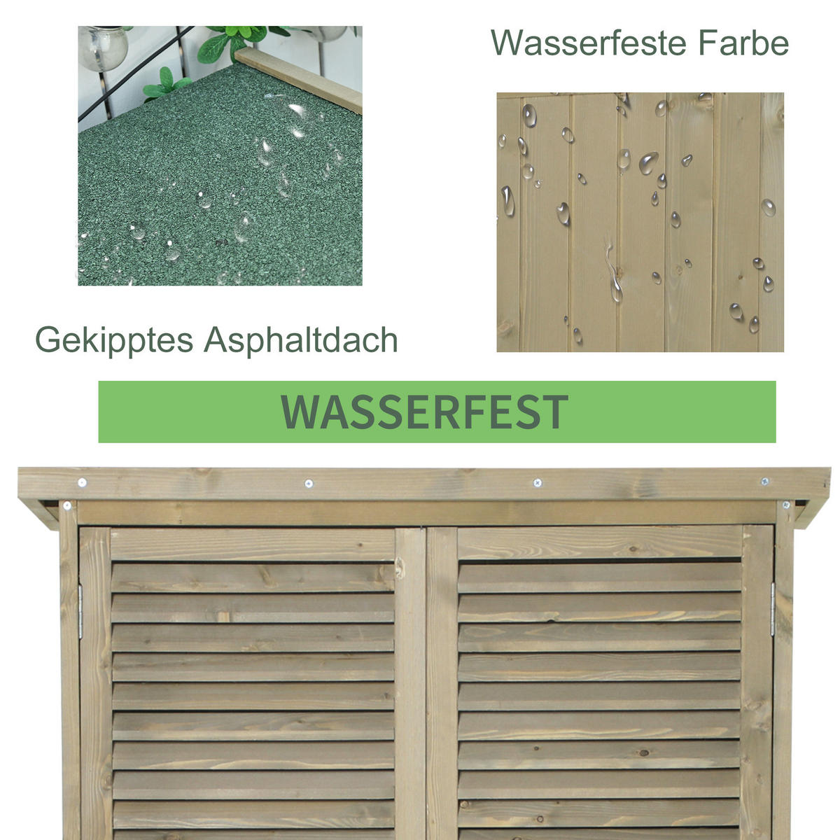 GARTENSCHRANK aus Holz 87x46,5x160 cm in Grau mit Asphaltdach & Lamellentüren - Grau, Holz (46.5/160/87cm) - Modfu