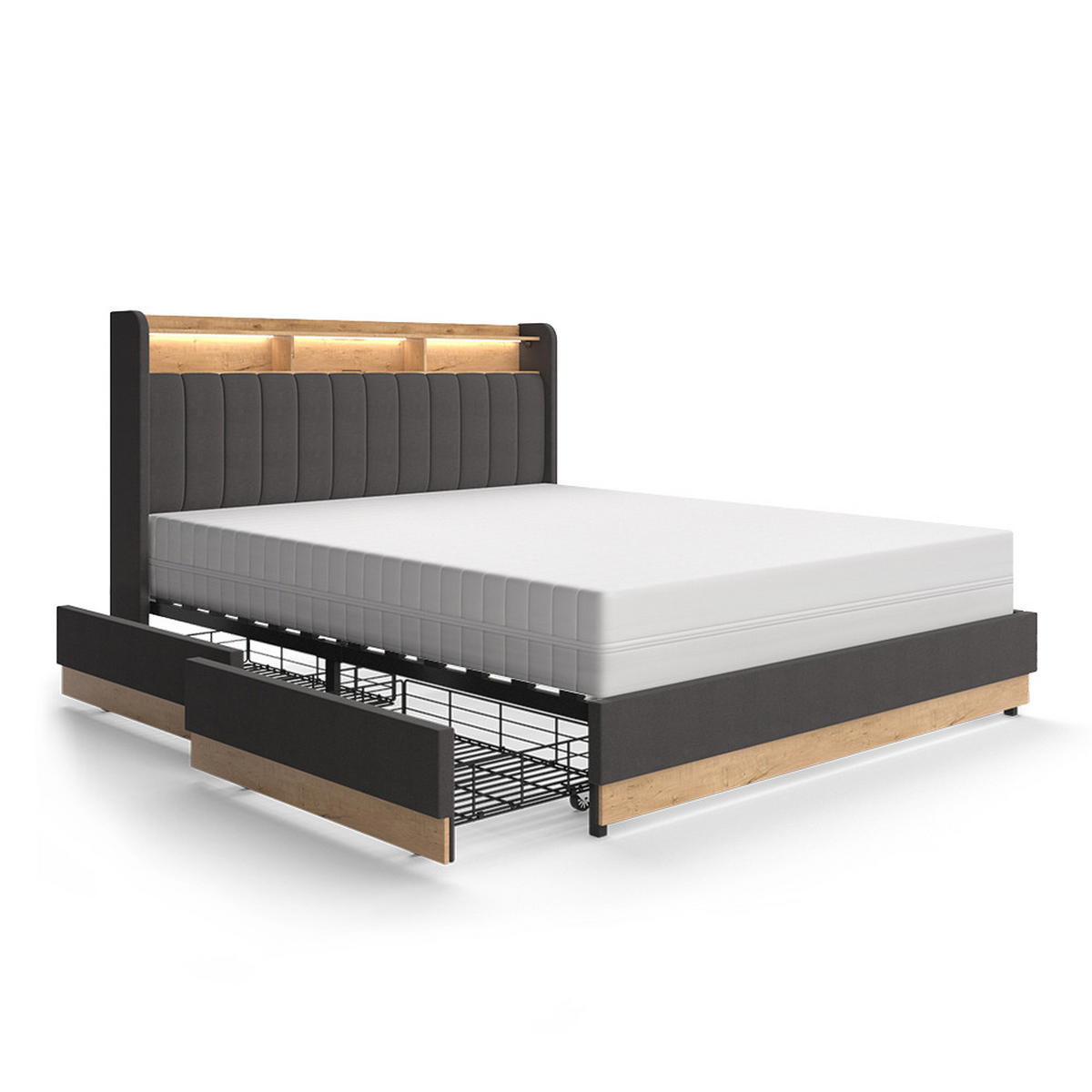 ČALOUNĚNÁ POSTEL Nura Antracit - antracitová/barva dubu, kompozitní dřevo - VitaliSpa