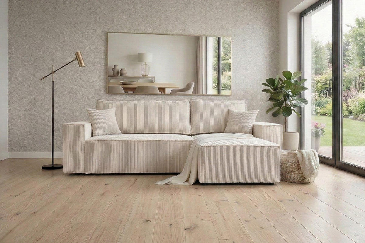 BIG-SOFA Monte Beige Rechts - Beige, Textil (244/85/200cm) - B&B Home