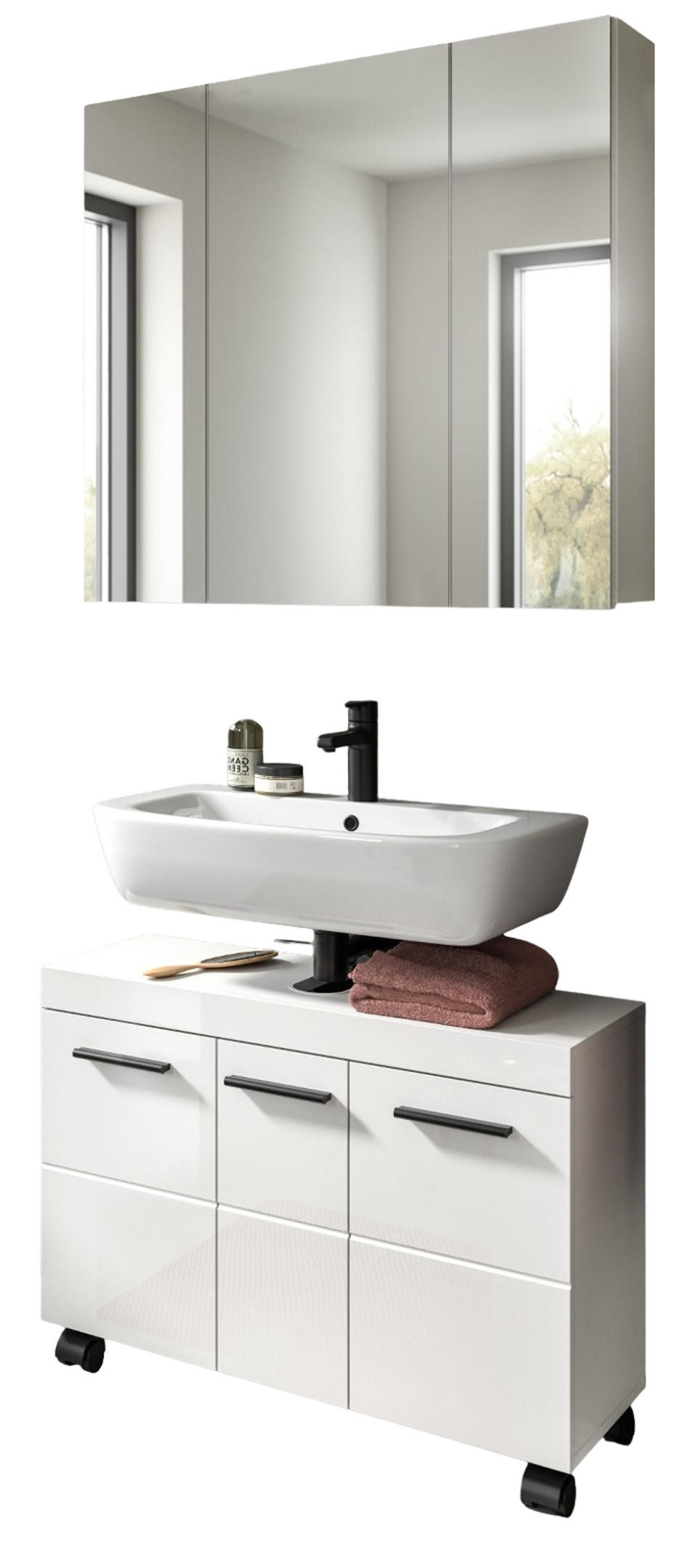 Inn.Furn Badmöbel-Set Weiß Hochglanz 82x191x30 cm