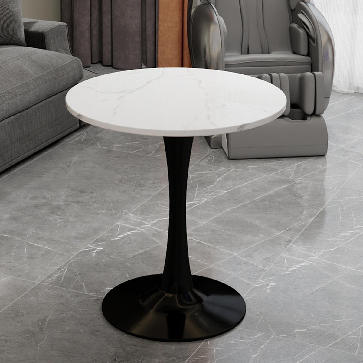 BEISTELLTISCH 70/70/72 cm mit runder Tischplatte und modernem Design, Schwarz/Weiß - Weiß, Stein (70/70/72cm) - Redom
