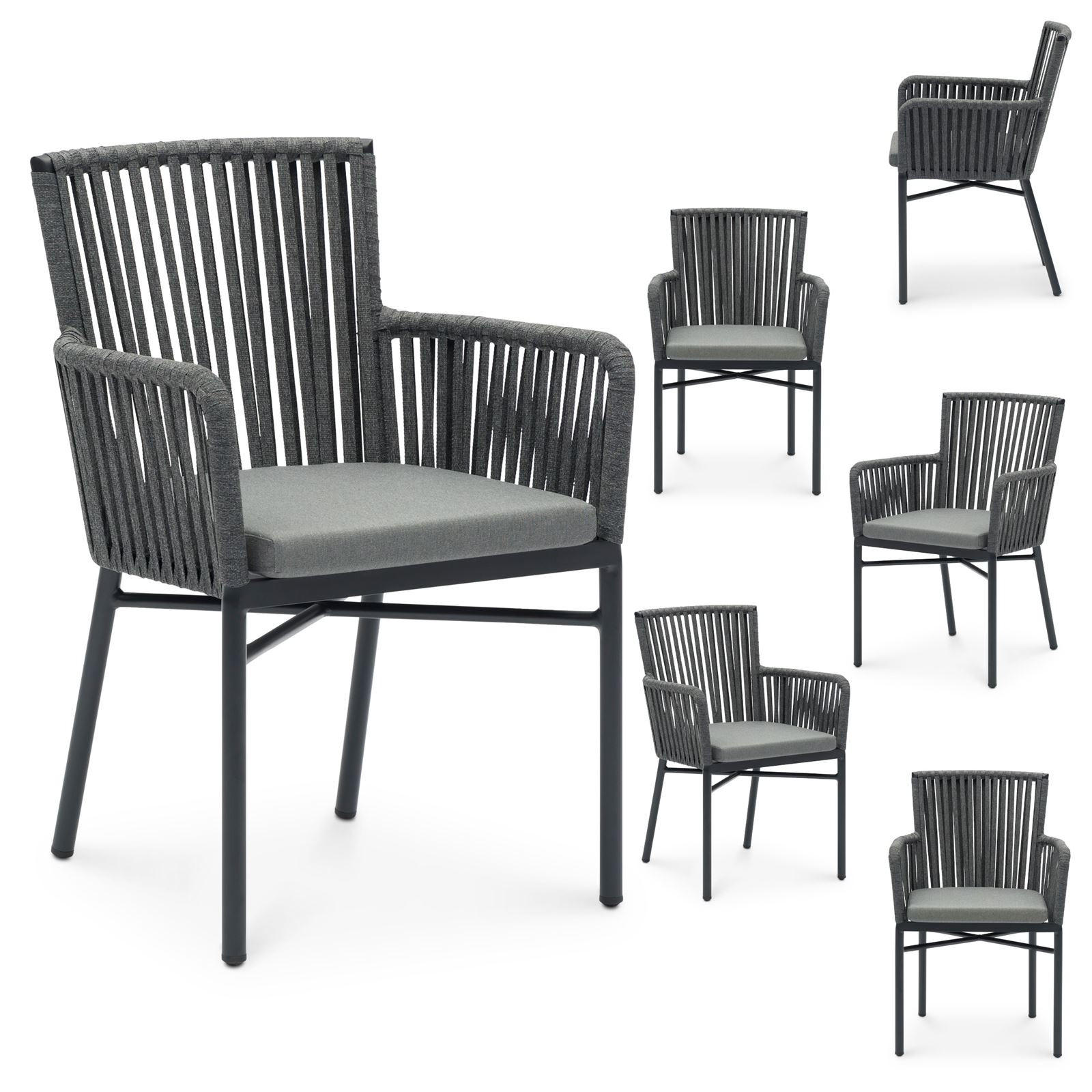 GARTENSTUHL AFUERA 6ER-SET - Schwarz/Grau, Textil/Metall (56/85/59cm) - IDIMEX