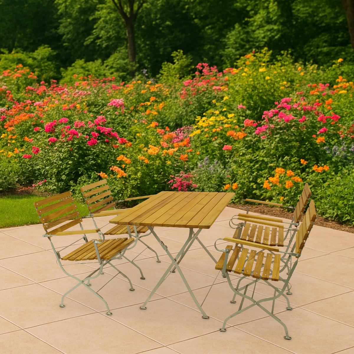 ESS-GRUPPE Townsville 5-teilig, Gartenmöbel Set - Flachstahl - Robinienholz - Gartenset Tisch und Stühle - hellgrau - Grau, Holz - TPFGarden