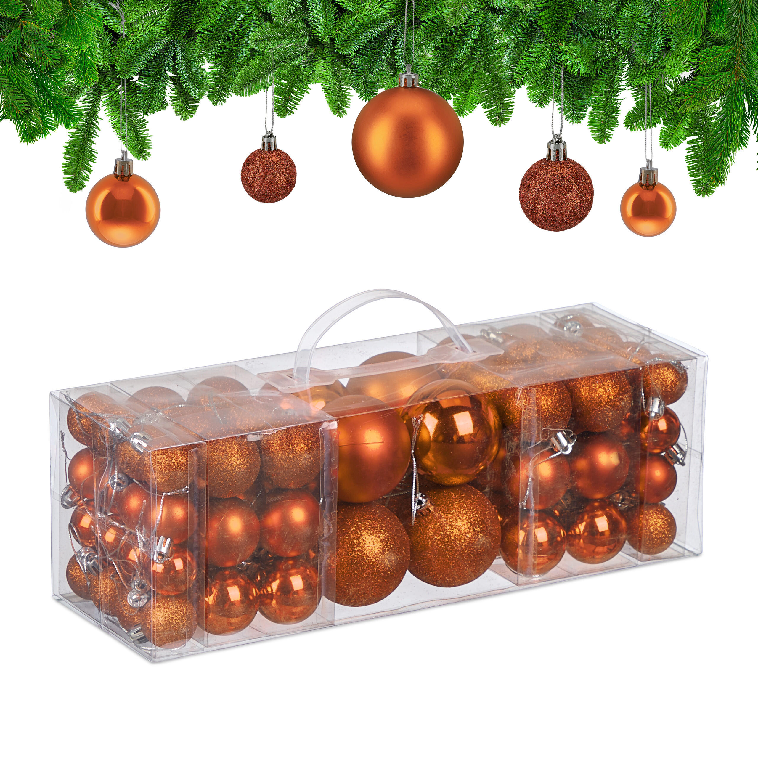 76XWEIHNACHTSKUGELN - Orange, Kunststoff (6/7/6cm) - Relaxdays