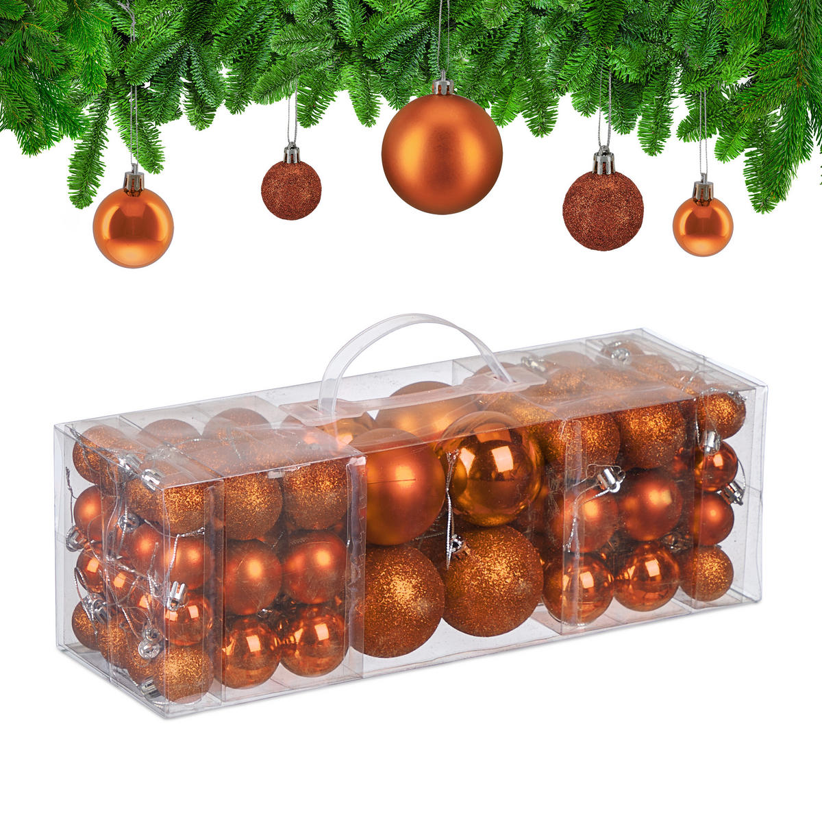 76XWEIHNACHTSKUGELN - Orange, Kunststoff (6/7/6cm) - Relaxdays
