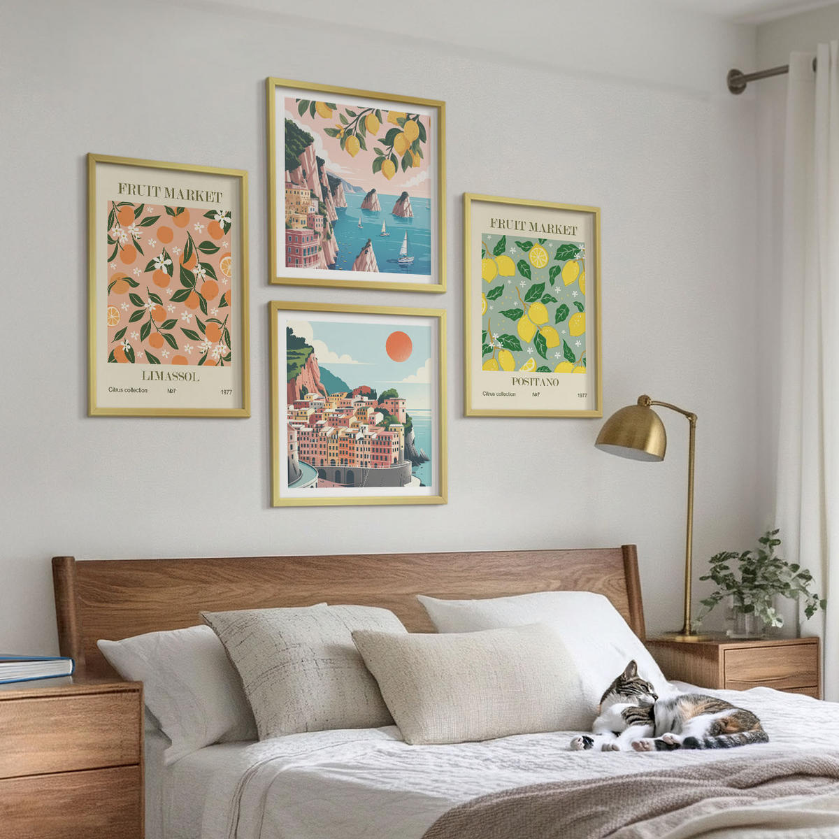 WANDBILDER 4er Set - 50x50 cm & 40x60 cm Goldrahmen - Zitrusfrüchte der italienischen Tropen - Goldfarben, Kunststoff (50/50cm) - ArtPrintCave