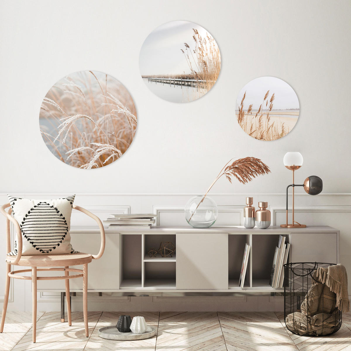 BILDERSET 3er-Set rund 55/40/25 cm Gräser - Gelb, Kunststoff (55/55cm) - artissimo