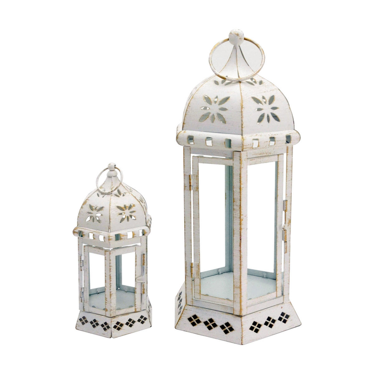 DEKORATIVES LATERNEN SET, 2 pieces Weiß 16/18/35 cm - Weiß, Metall (16/35/18cm) - Mobili Rebecca