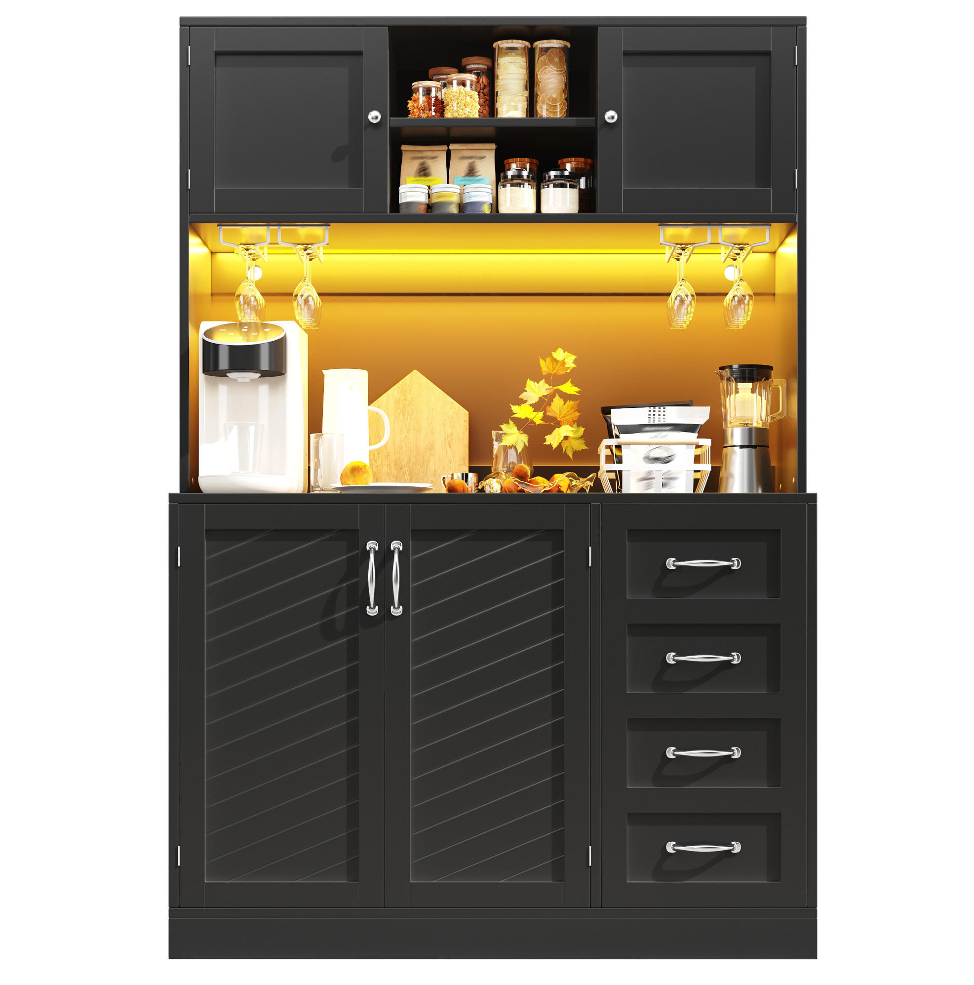 BIFE omara z LED-osvetlitvijo, 120/40/188 cm, MDF, črna - črna, leseni material (40/188/120cm) - OKMYHOME