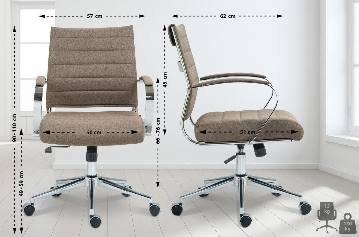 BÜROSTUHL Rynex Stoff taupe - Taupe/Chromfarben, Textil/Metall (57/100/62cm) - TPFLiving