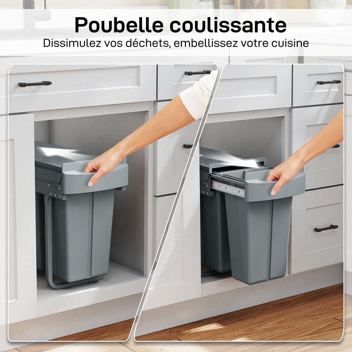 MÜLLTRENNSYSTEM Grau Soft-Close Ausziehbar 30L - Grau, Kunststoff (52/40.8/26cm) - PANGIVO