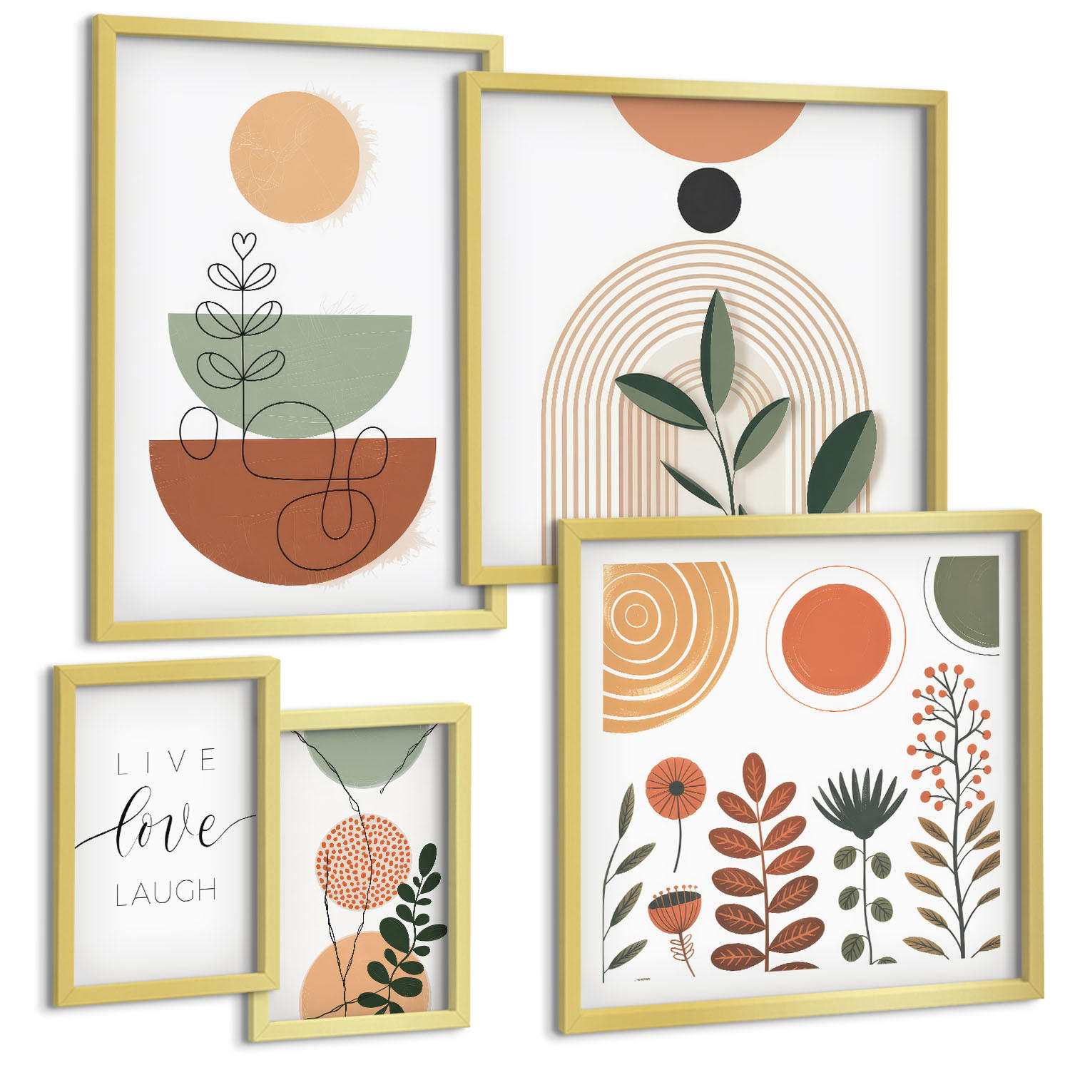 BILDER SET 5er Set - 50x50 cm & 20x30 cm & 40x60 cm Goldrahmen - Abstrakte Berglandschaften - Goldfarben, Kunststoff (40/60cm) - TULUP