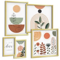 BILDER SET 5er Set - 50x50 cm & 20x30 cm & 40x60 cm Goldrahmen - Abstrakte Berglandschaften - Goldfarben, Kunststoff (40/60cm) - TULUP