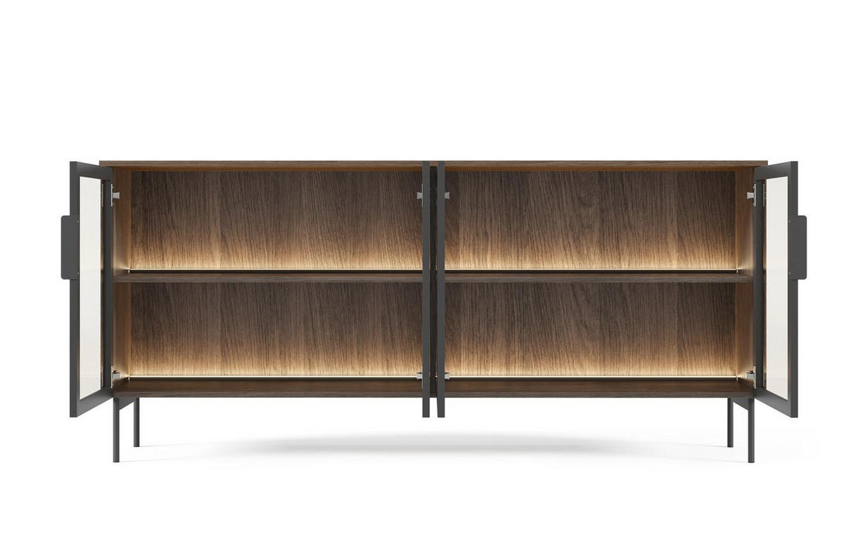 KOMMODE Ilumi Eiche Dunin, Viertürig - Eichefarben/Schwarz, Holzwerkstoff/Metall (181/83/39cm) - Bettso