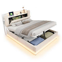 POLSTERBETT aus Samt und Metall 160x200 cm Beige mit LED, USB-Anschlüssen und hydraulischem Stauraum - Beige, Textil (160/200cm) - Modfu