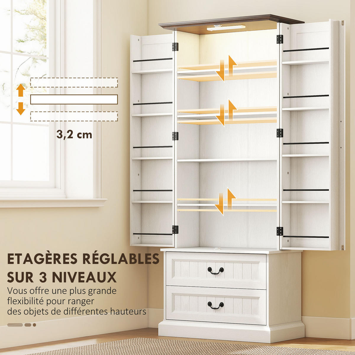 MEHRZWECKSCHRANK DE-11241 LED mit Sensor & verstellbaren Böden Weiß - Weiß, Holzwerkstoff (39.5/183/76cm) - ComfortXL