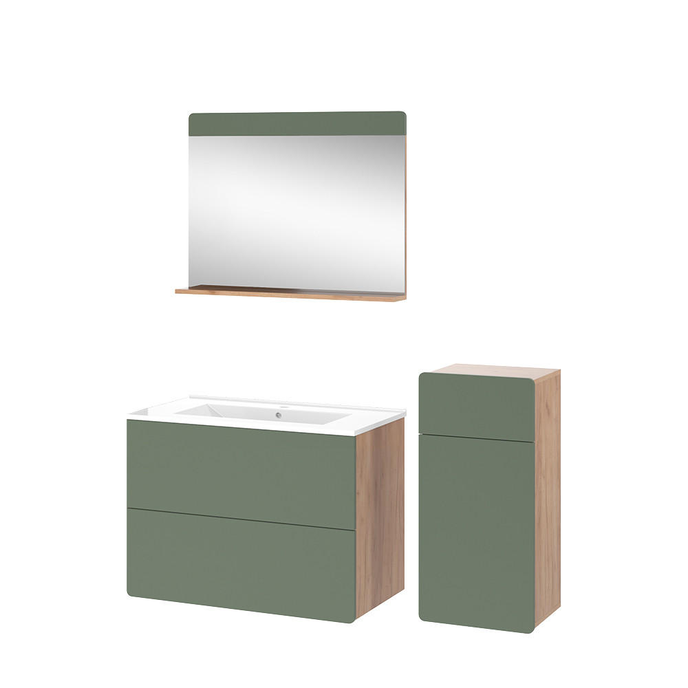 BADRUMSMÖBELSET Izan Goldkraft ek/grön 4 delar med midi-enhet Honungsek, Grön 59.3/80/46 cm