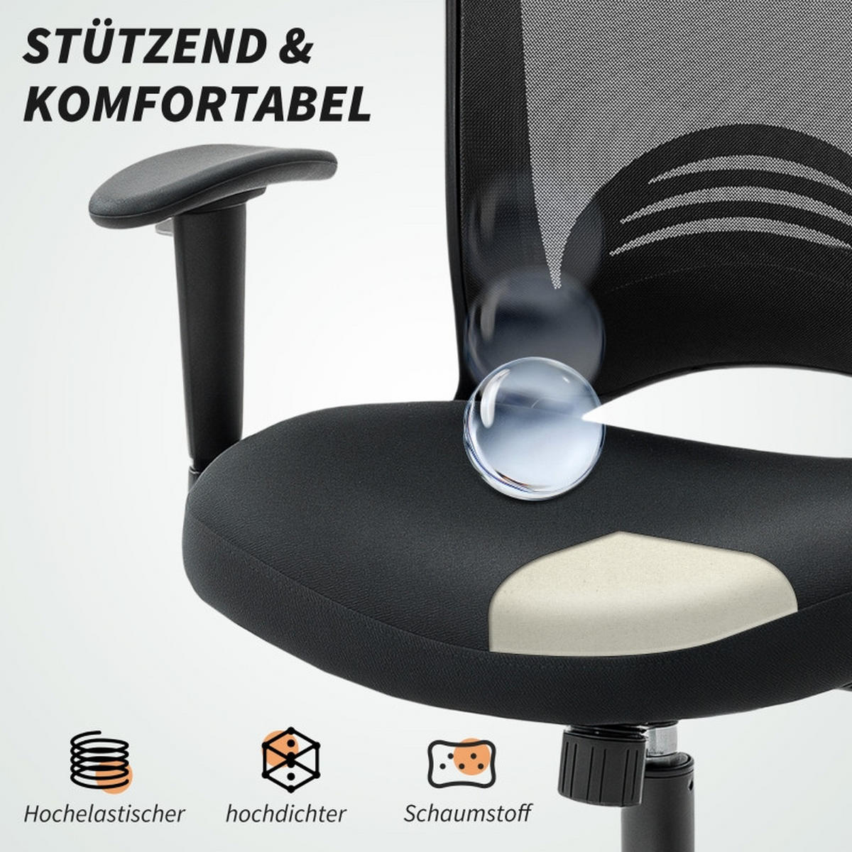 DREHSTUHL 65/59/92,5-102,5 cm, atmungsaktiver Netzrücken, höhenverstellbar und drehbar, Schwarz - Schwarz, Kunststoff (59/102.5/65cm) - Redom