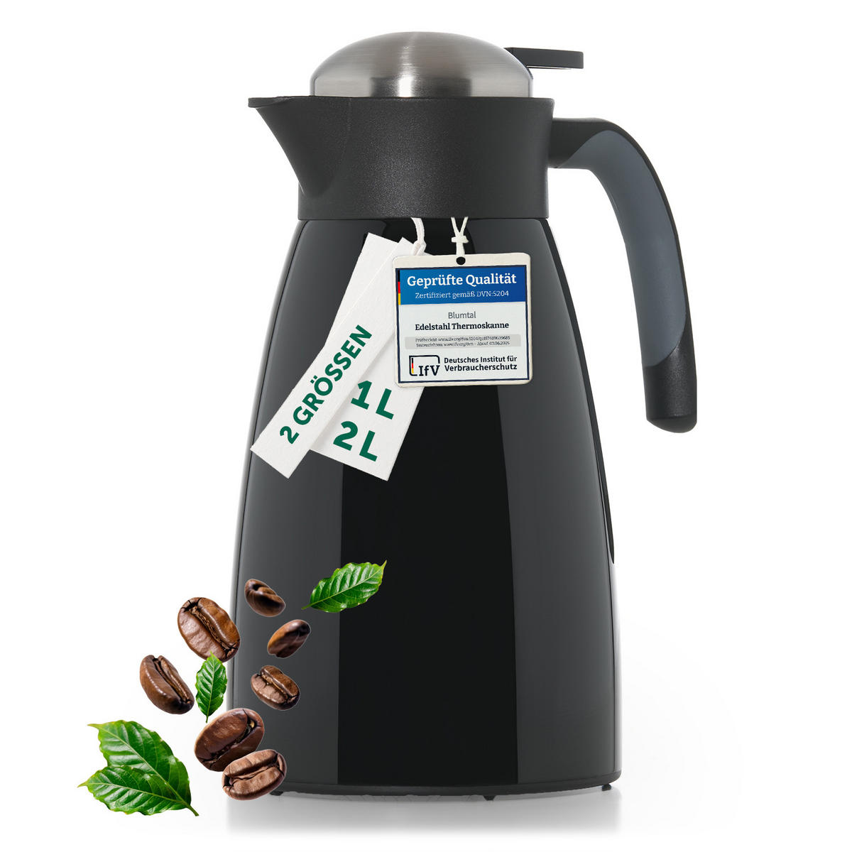 THERMOSKANNE Carla 2L Schwarz – Große Isolierkanne 2000 ml - Schwarz, Metall (2L) - Blumtal