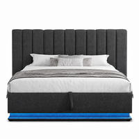 POLSTERBETT mit Stauraum 160x200 cm Leinen Grau mit LED - Grau, Metall (160/200cm) - Meubliv