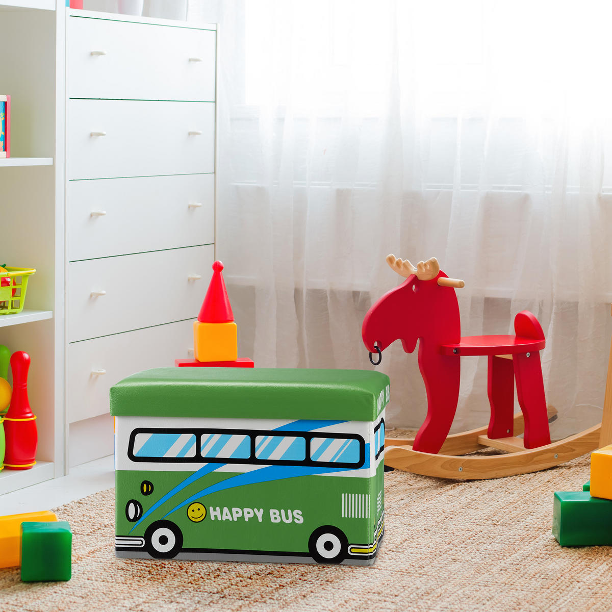 FALTBARE Spielzeugkiste - Multicolor, Holzwerkstoff/Kunststoff (48/32/32cm) - Relaxdays