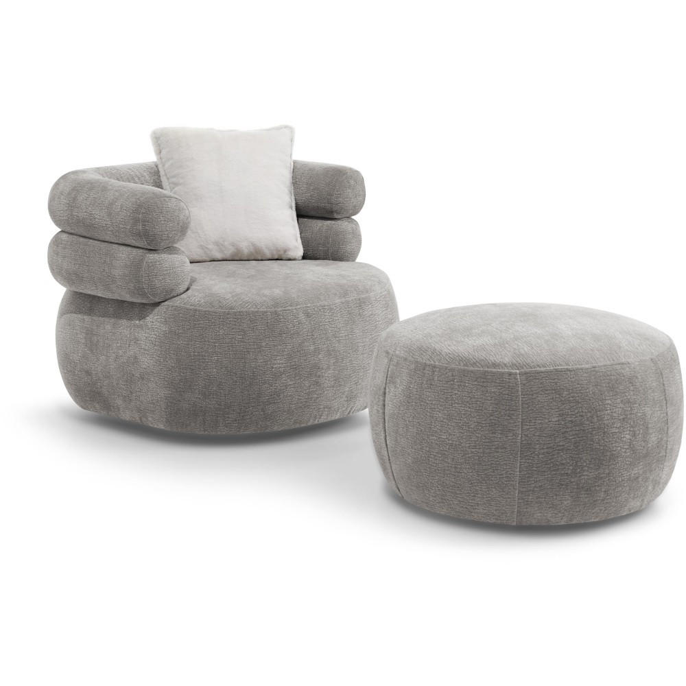 RELAXSESSELSET Nano, Set Drehsessel mit runder Form mit Hocker, Hellgrau - Hellgrau, Textil (95/75/95cm) - Beautysofa