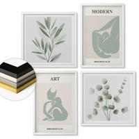 WANDBILDER 4er-Set - 50x50 cm & 40x60 cm Weißer Rahmen - Pflanzenmotive, zartes Grün - Weiß, Kunststoff (50/50cm) - ArtPrintCave