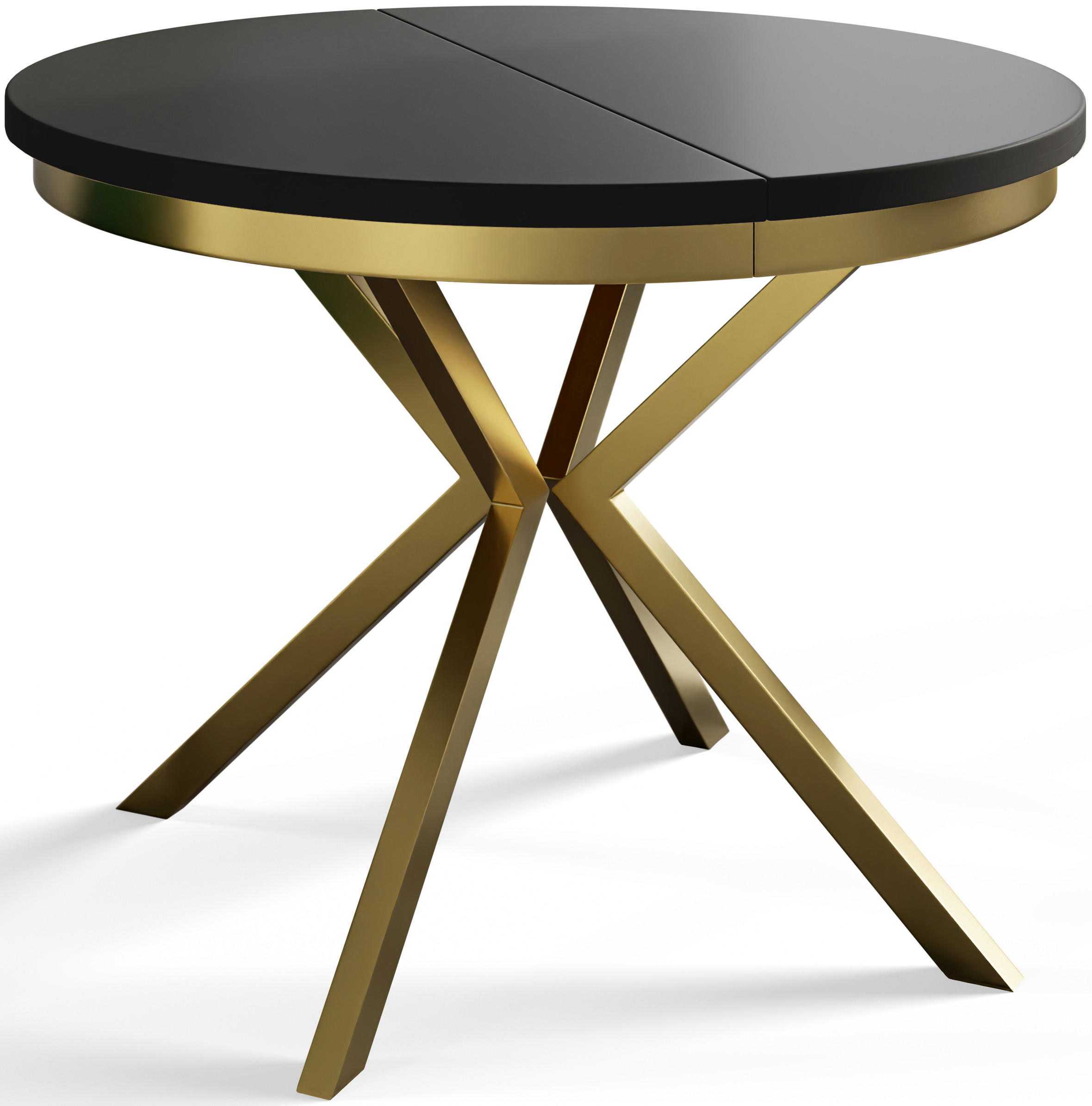 ESSZIMMERTISCH BERGO, ausziehbarer Tisch 120 cm/200 cm, Farbe: Schwarz, mit Metallbeinen in Farbe Gold - Goldfarben/Schwarz, Holzwerkstoff (120/120/76cm) - Alpi-Möbel