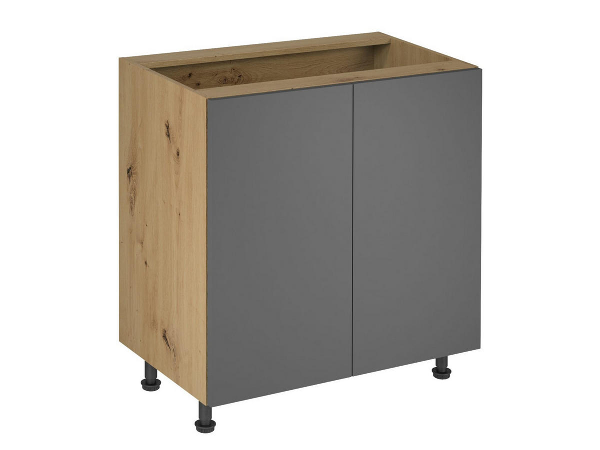 KÜCHENZEILE 240 - Langen KL2-M240 in Grau/ Artisan Eiche - Schwarz/Eiche Artisan, Holz/Metall (240/212/58cm)