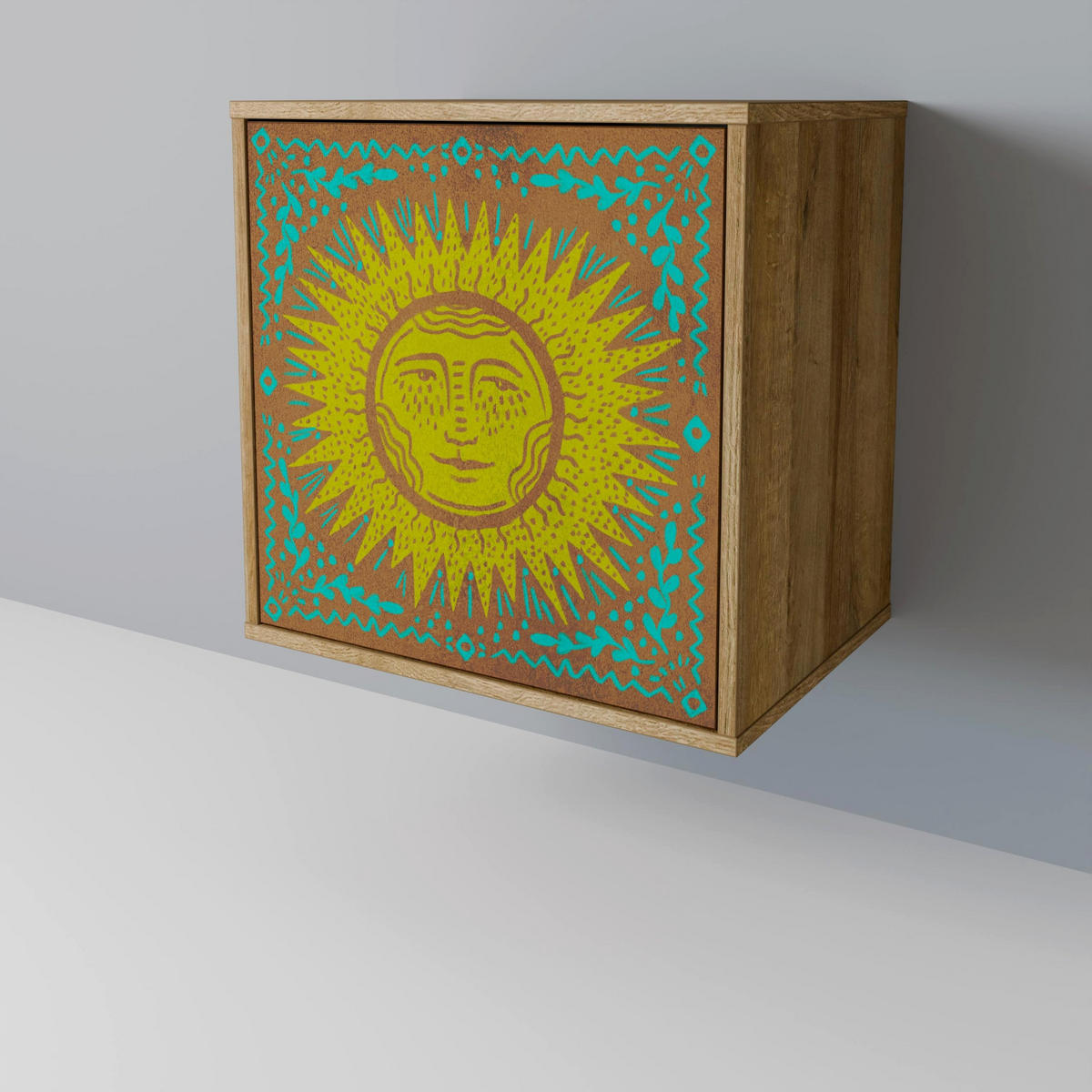 SIDEBOARD SUNSHINE EULOGY, Eichefarben, 57,5x42x75,5 cm, Goldfarbene Metallfüße - Eichefarben/Goldfarben, Holzwerkstoff/Metall (57.5/75.5/42cm) - SpaceRebels