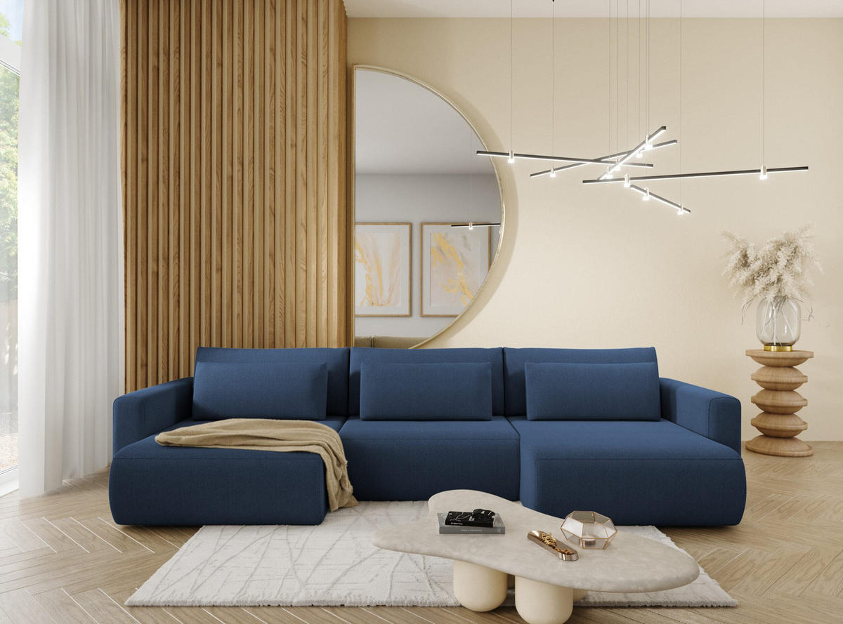 ECKSOFA mit Schlaffunktion U Blau - Blau, Textil (340/149cm) - Furnisell