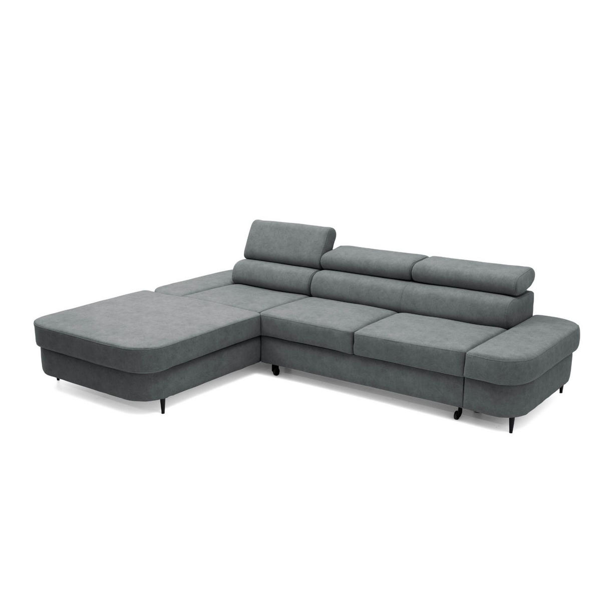 ECKSOFA JAZZ L Links mit Schlaffunktion 127x216 Velours Grau - Schwarz/Grau, Holz/Textil (285/237cm) - Muffo