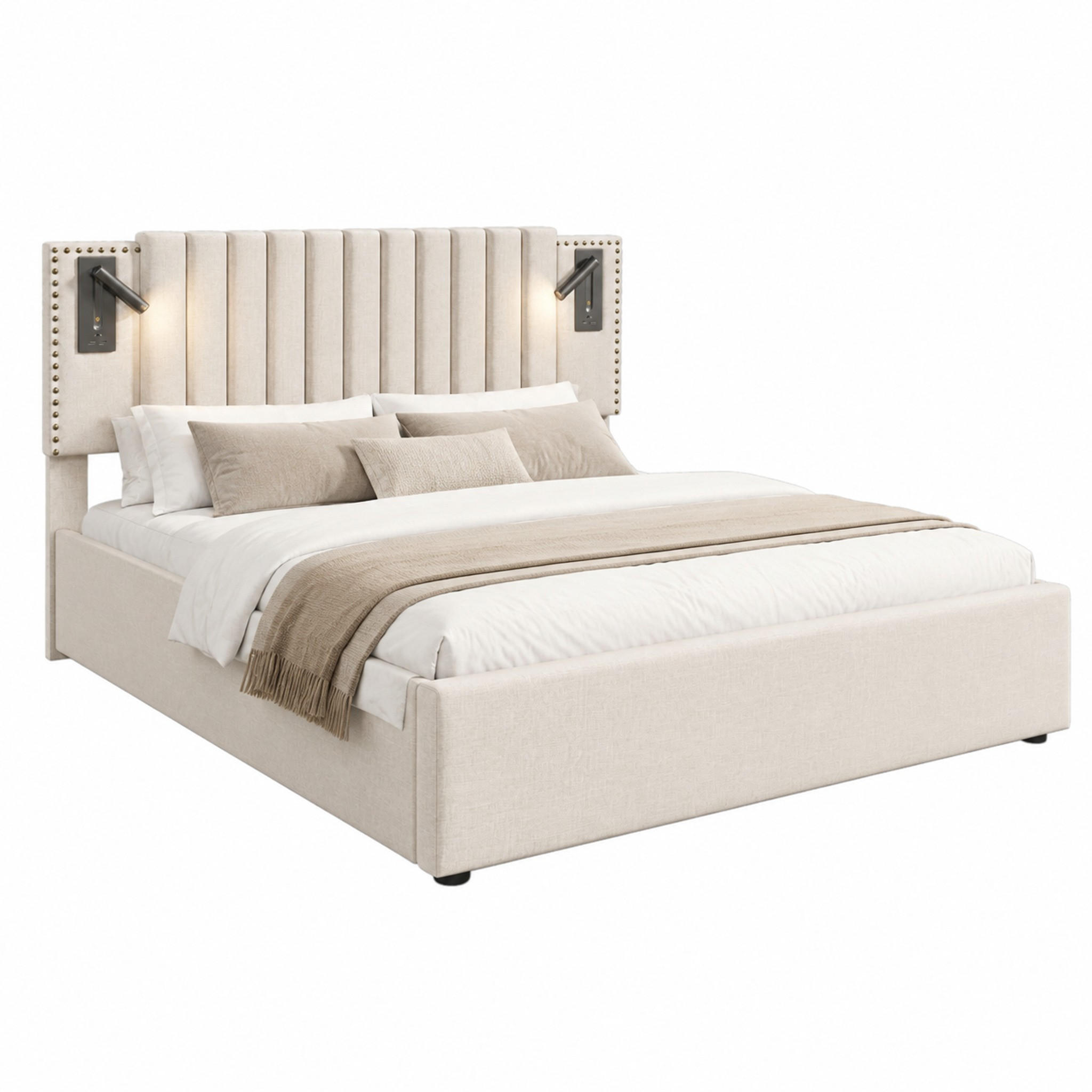 BETT mit Bettkasten 140x200 cm Beige inkl. Matratze - Beige, Metall (140/200cm) - Meubliv