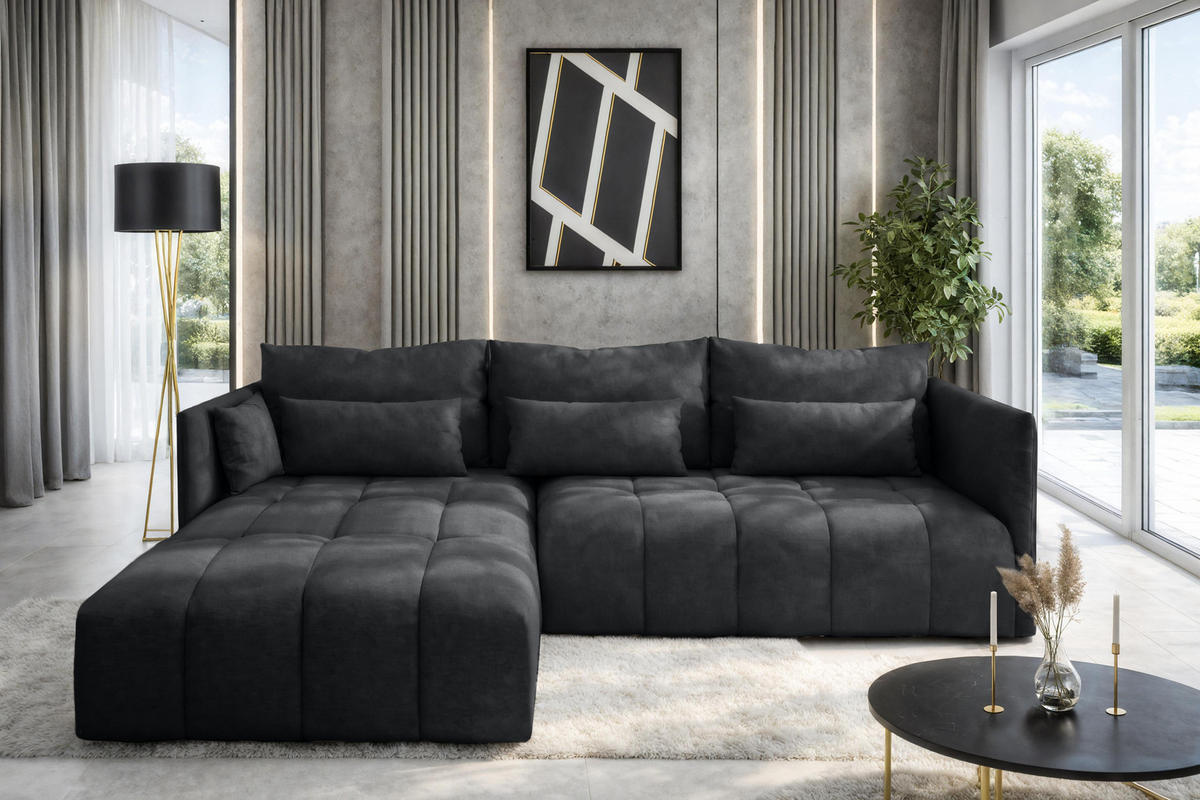 ECKSOFA L Form Cosmova Grau 248/180/83 cm mit Schlaffunktion - Schwarz/Grau, Kunststoff/Textil (248/180cm) - AX Living