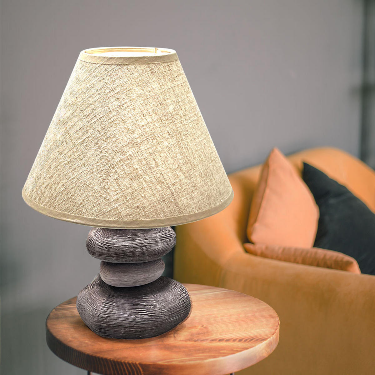 TISCHLEUCHTE Keramik Steinoptik Braun Grau - Braun, Textil (25/25/33.5cm)