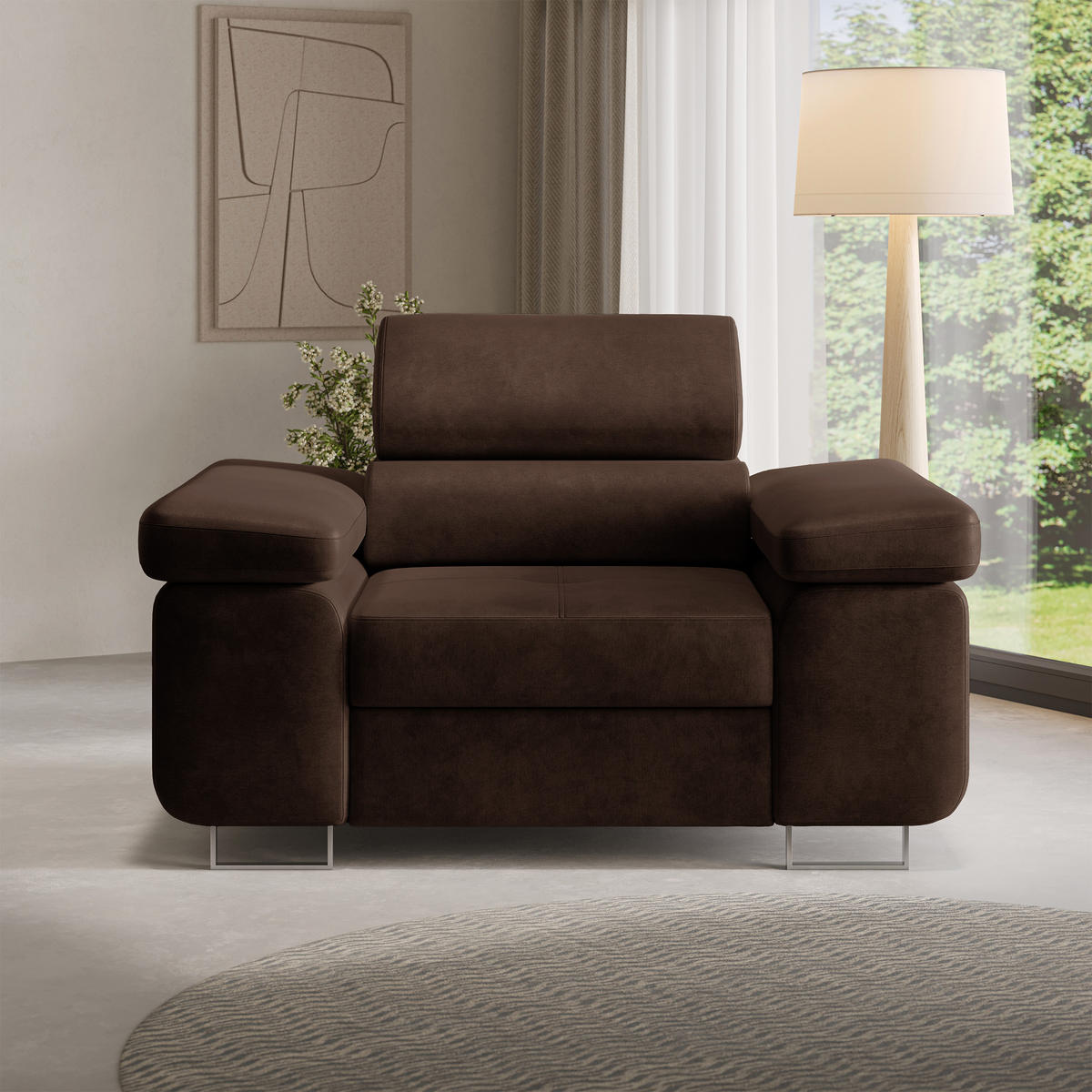 MASSENO Relaxační Křeslo CALVO, Velurová látka Hnědá - hnědá, kompozitní dřevo (133/87/98cm) - MASSENO