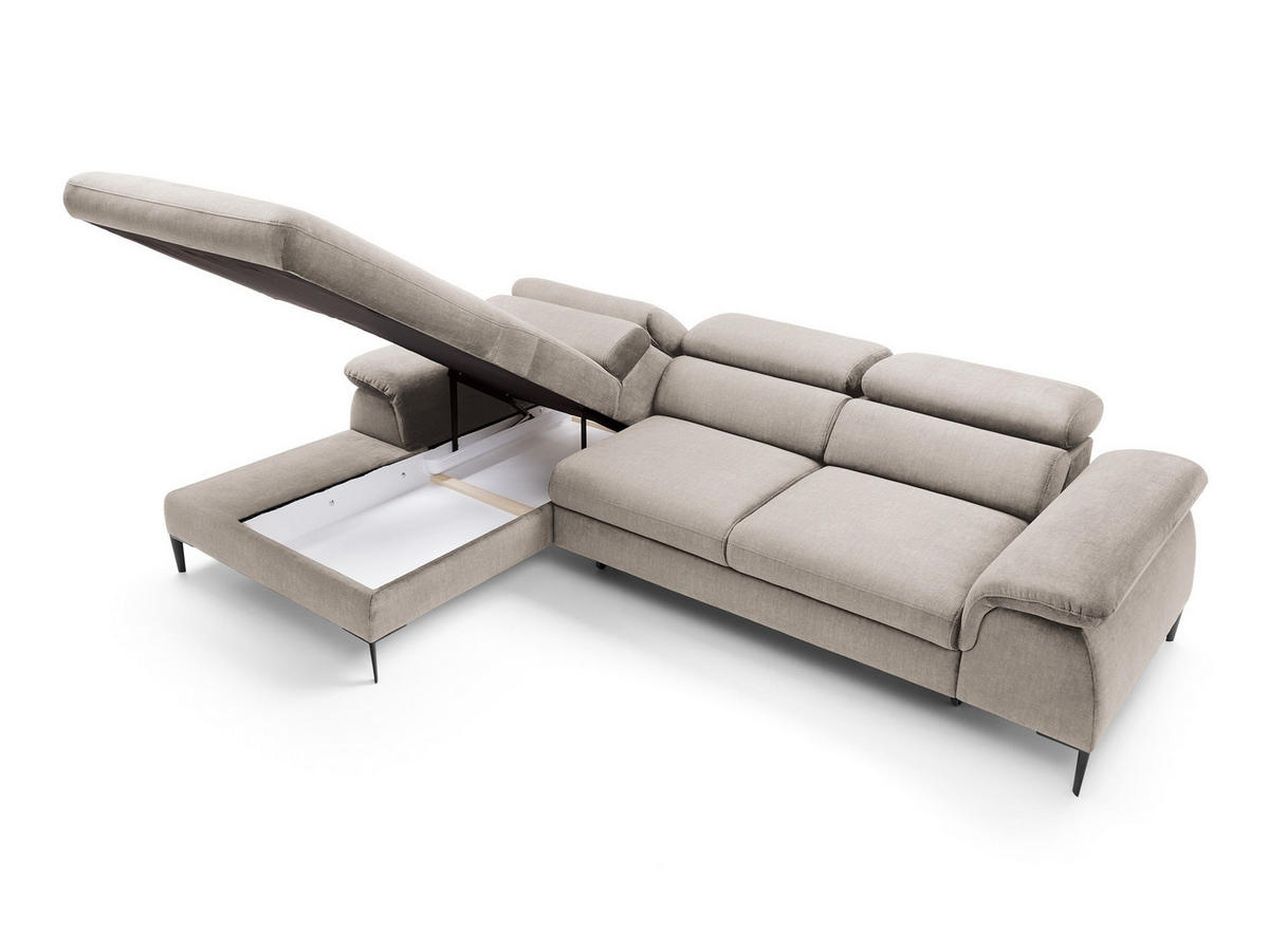ECKSOFA MESTO Beige Velours-Stoff mit Schlaffunktion - Beige, Holz (288/182cm) - MASSENO