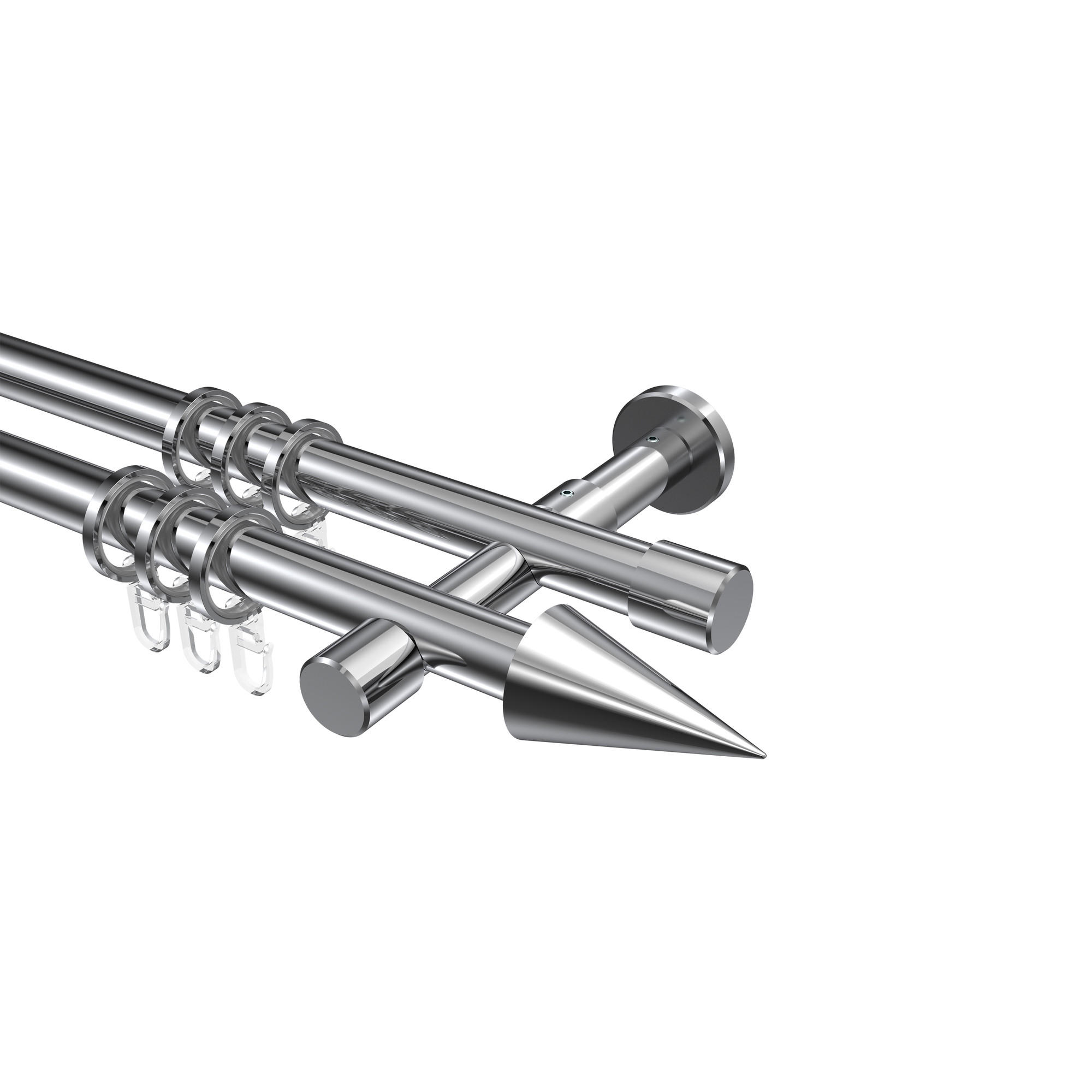 GARDINENSTANGEN-SET Prestige Savio 320 cm (geteilt in 2 x 160 cm), 2-läufig, 20 mm Ø Chrom - Chromfarben, Metall (320cm) - INTERDECO