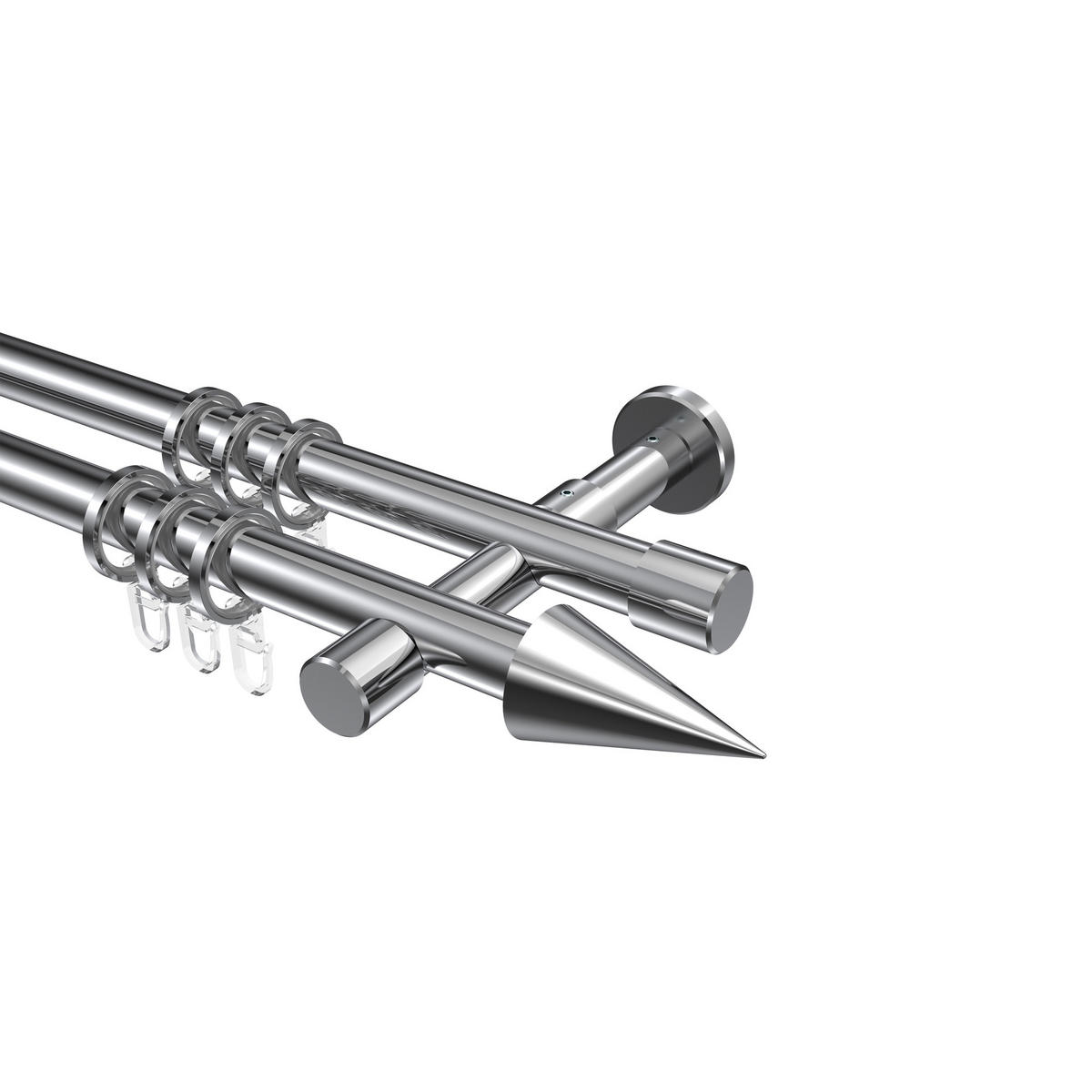 GARDINENSTANGEN-SET Prestige Savio 320 cm (geteilt in 2 x 160 cm), 2-läufig, 20 mm Ø Chrom - Chromfarben, Metall (320cm) - INTERDECO
