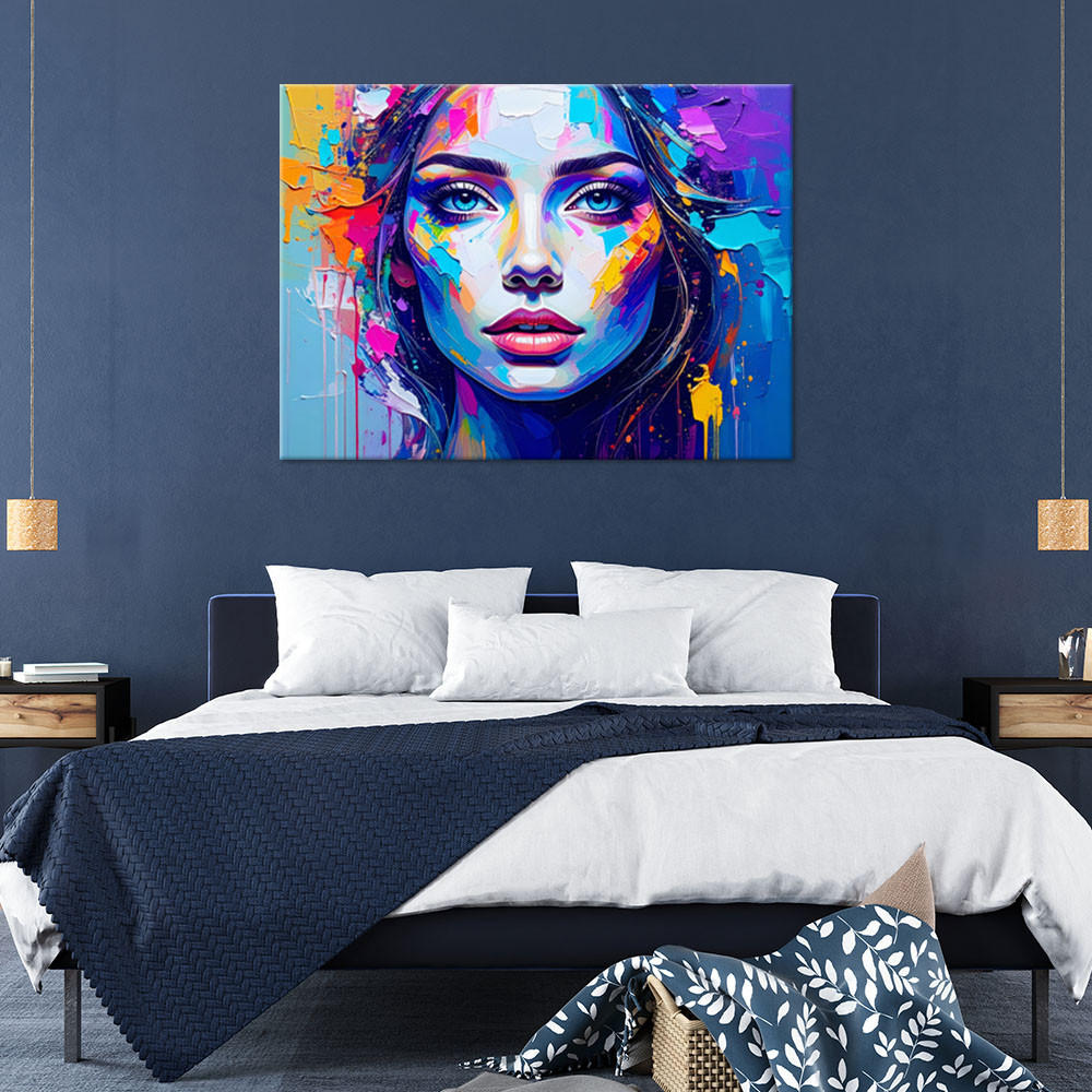 LEINWANDBILD Buntes Porträt eines Frauengesichts 120x80cm - Multicolor, Textil (120/80cm) - Feeby