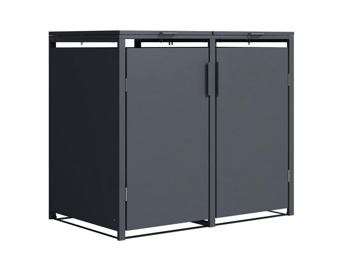 MÜLLTONNENBOX Anthrazit 2er mit Gasdruckfeder-Deckel 132/80/116 cm - Grau, Kunststoff (80/175/120cm) - Plats Outdoor solution