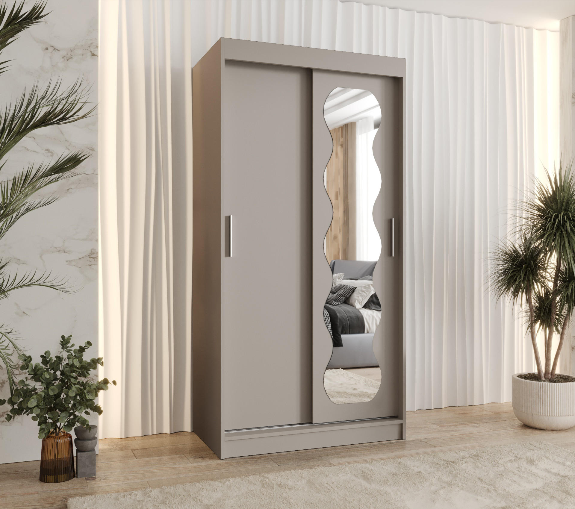 SCHWEBETÜRENSCHRANK 200/100/62 2-türig - Kaschmir/Silberfarben, Holz (100/200/62cm) - MÖBEL KRYSPOL