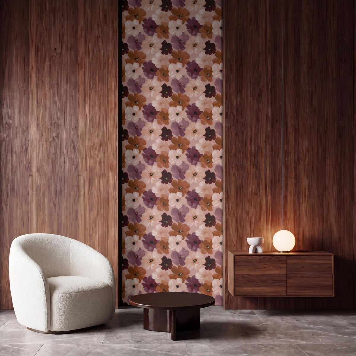 TAPETE - Blumen - Abstrakt - Erdtöne - 100x280 cm - Multicolor, Papier (100/280cm) - OnlyWow
