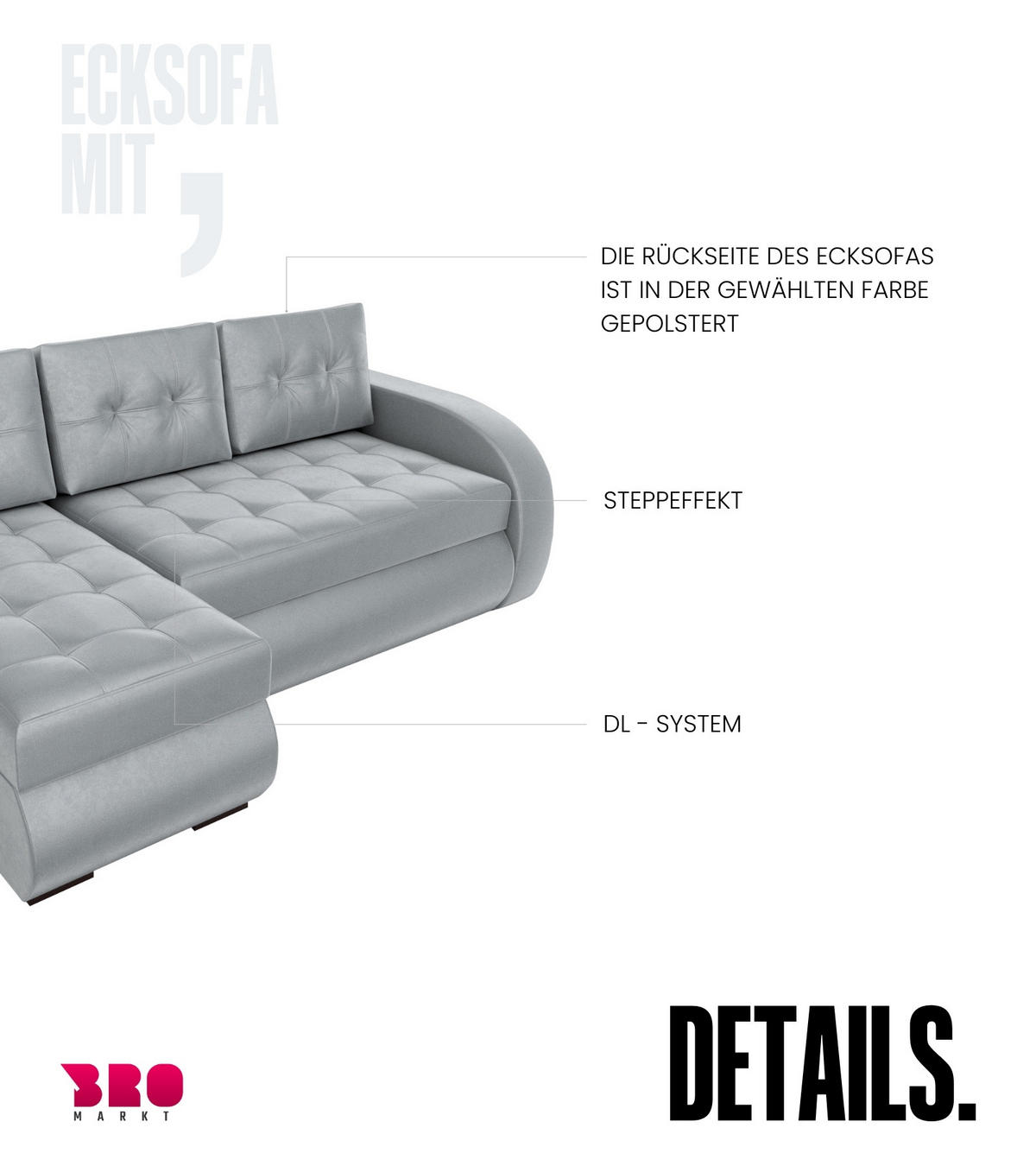 ECKSOFA Bergen mit Schlaffunktion Grau Samtstoff - Grau, Textil (238/141cm) - Bromarkt