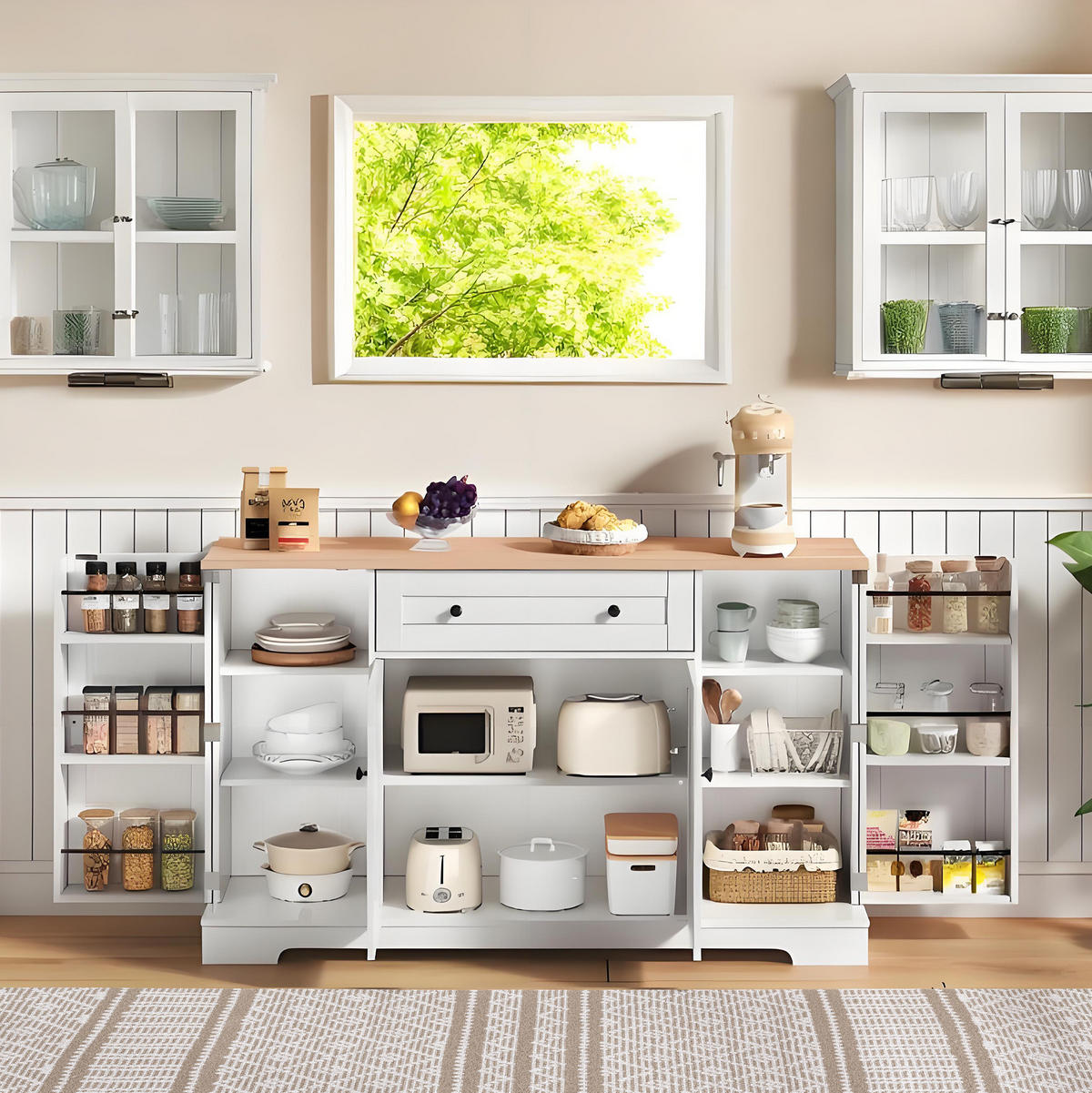 KÜCHENBUFFET 138/40/85 cm Natur/Weiß aus MDF mit verstellbaren Einlegeböden - Naturfarben, Holzwerkstoff (138/85/40cm) - OKWISH