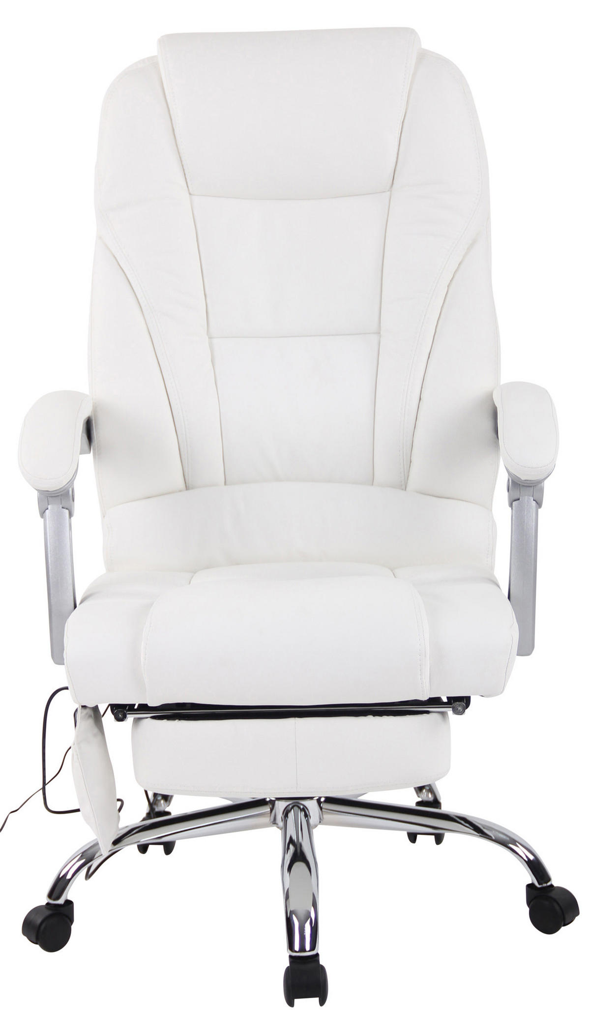 CHEFSESSEL Echtleder Weiß - Chromfarben/Weiß, Leder/Metall (69/118/64cm) - CLP